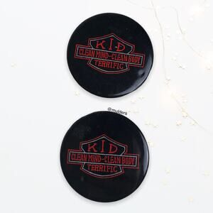 Vintage 80s Kid Terrific Clean Mind - Clean Body Harley-Davidson Parody Pins